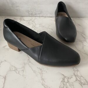 Clarks Juliet Palm Loafer Shoes 9 Black Leather low Heel Everyday Work Comfort